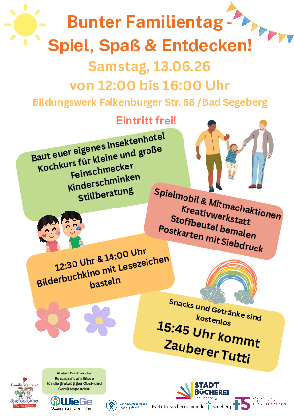 Öffnet die Seite 'Bunter Familientag in der Ev. Familienbildungsstätte Bad Segeberg – Spiel, Spaß & Entdecken!'